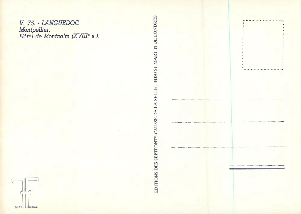 Hotel de Montcalm — Montpellier (século XVIII) — Edições Septfontis - Verso