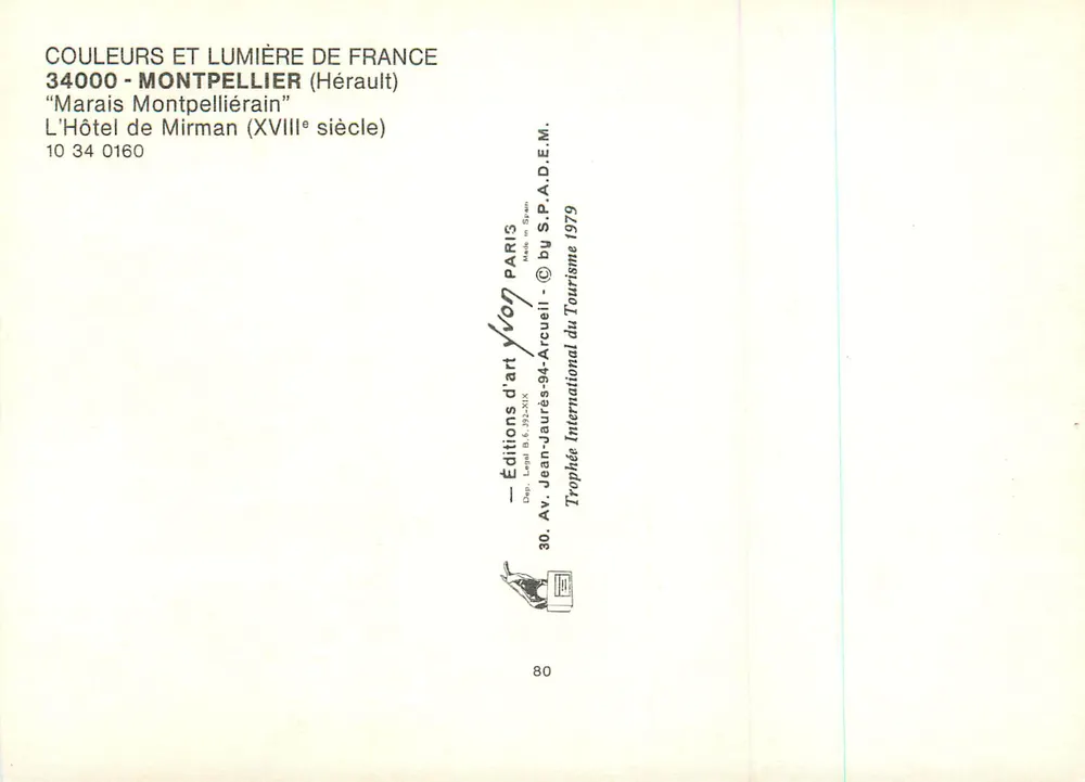 Das Mirman Hotel — Montpellier (Hérault) — Yvon-Arcueil Kunstausgabe - Rückseite