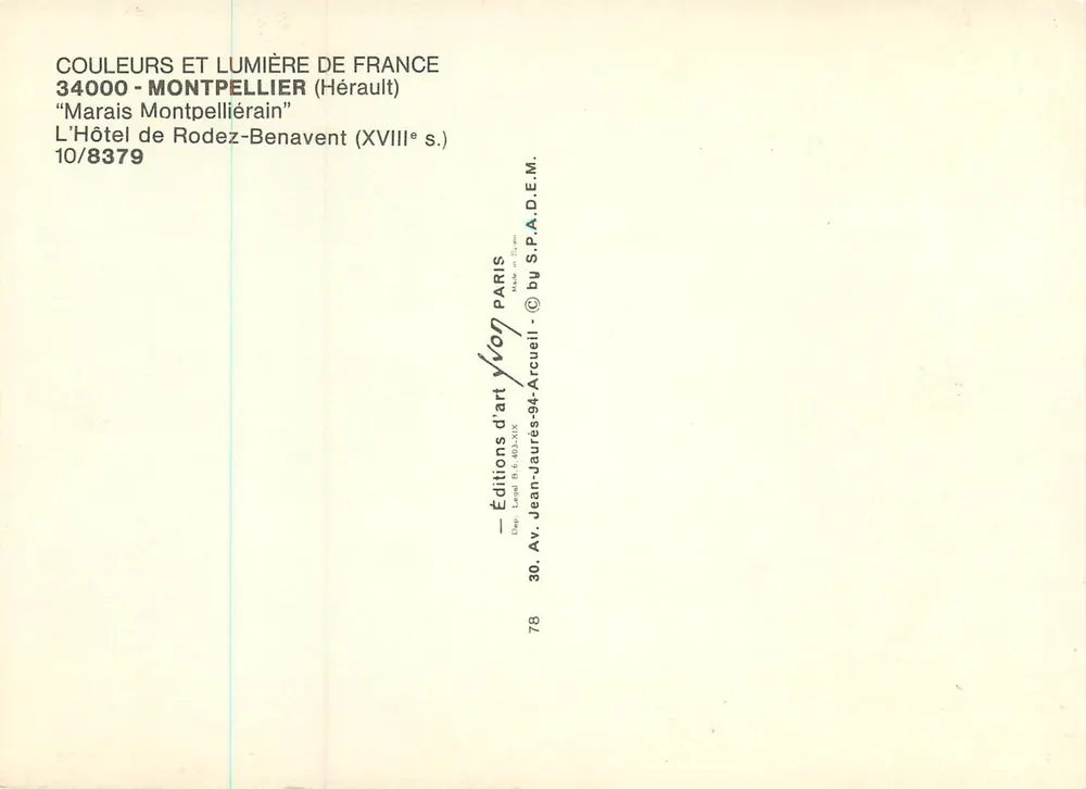 Hotel Rodez-Benavent — Marais Montpelliérain — Éditions d'art Yvon - Rückseite