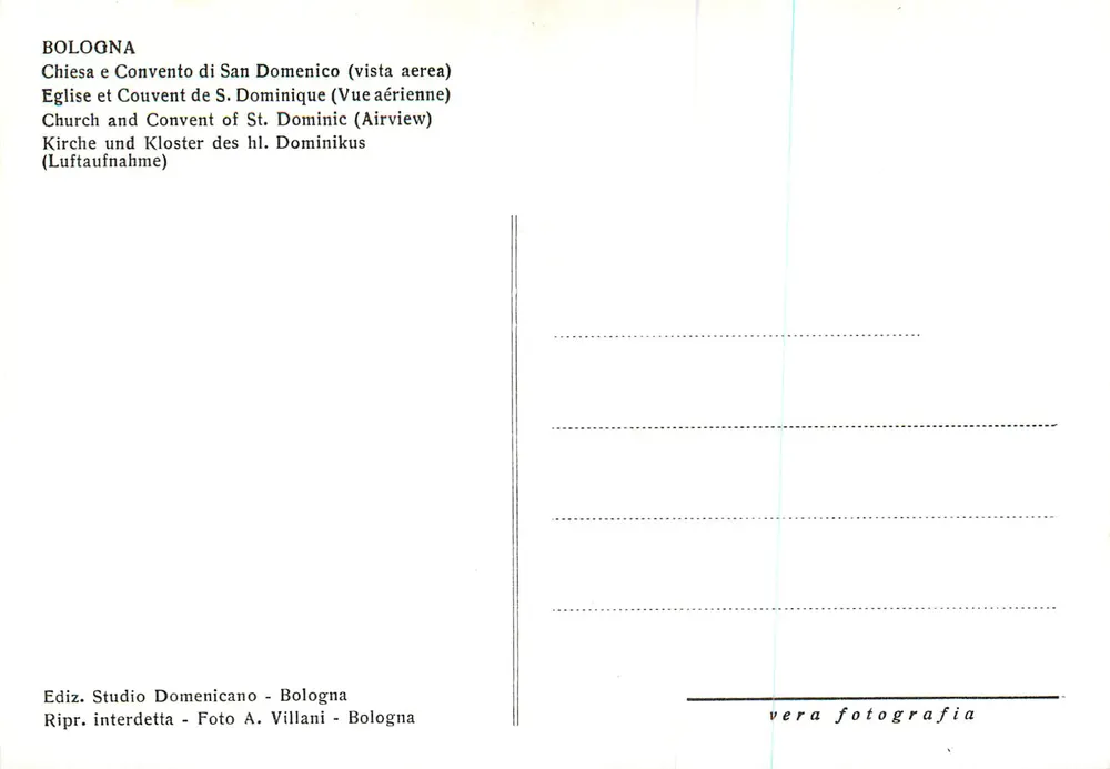 Bologna - Kirche und Konvent des heiligen Dominikus — Luftbild — Edition Studio Domenicano, Bologna - Rückseite