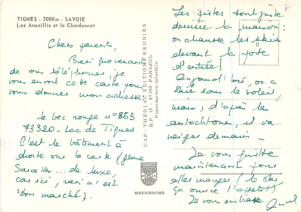Hôtel Grisol — estação de esqui — editor desconhecido, número de série não visível - Verso