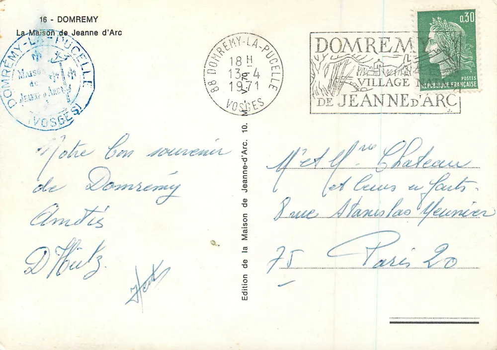 Casa de Joana d'Arc — Domrémy-la-Pucelle — Edição Domrémy-la-Pucelle - Verso