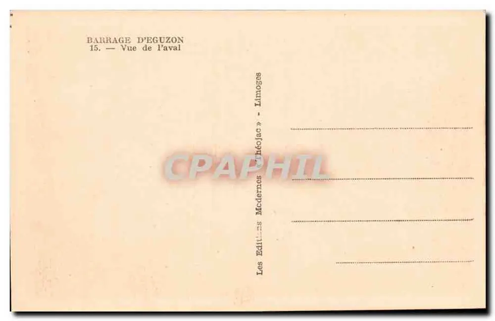 Barragem de Eguzon — Vista do leito inferior — Les Éditions Modernes Théojac - Verso