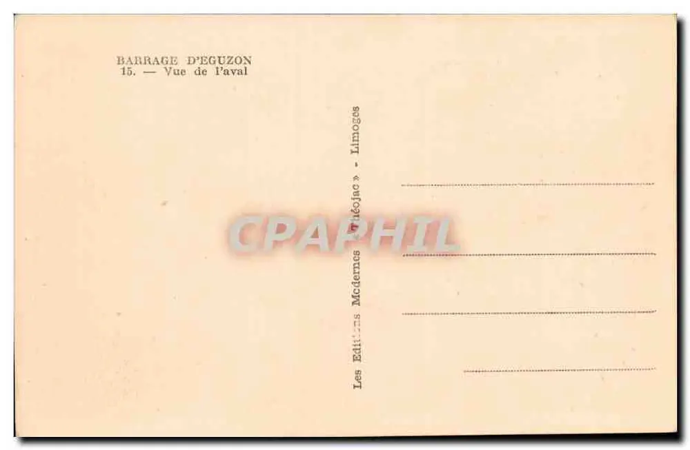 Barragem de Eguzon — Vista do leito inferior — Les Éditions Modernes » - Limoges - Verso