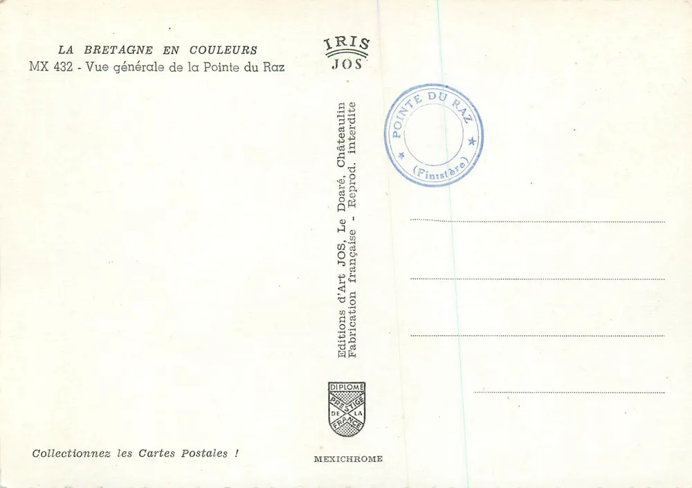 Pointe du Raz — Vue générale — Éditions d'Art JOS, n° MX 432 - Verso