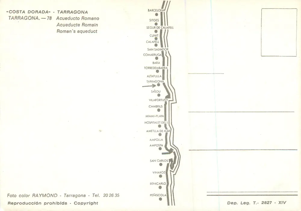 Aqueduto Romano — Tarragona — Editor RAYMOND, n° 78 - Verso