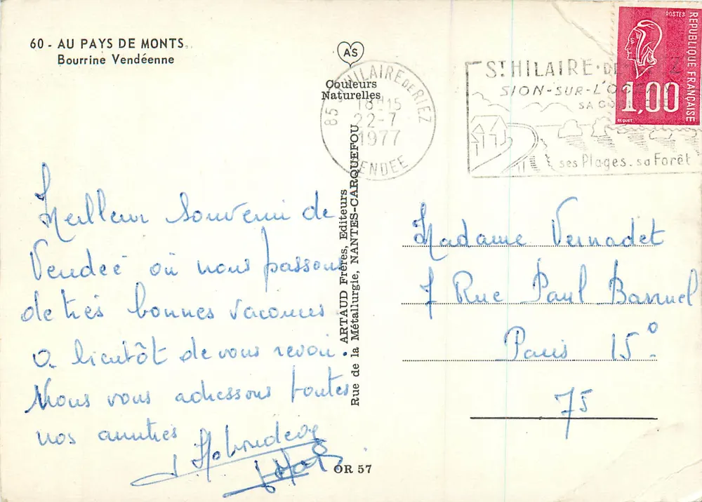 Bourrine Vendéenne — Pays de Monts — uitgever Artaud Frères, Nantes-Carquefou, n° OR 57 - Achterkant