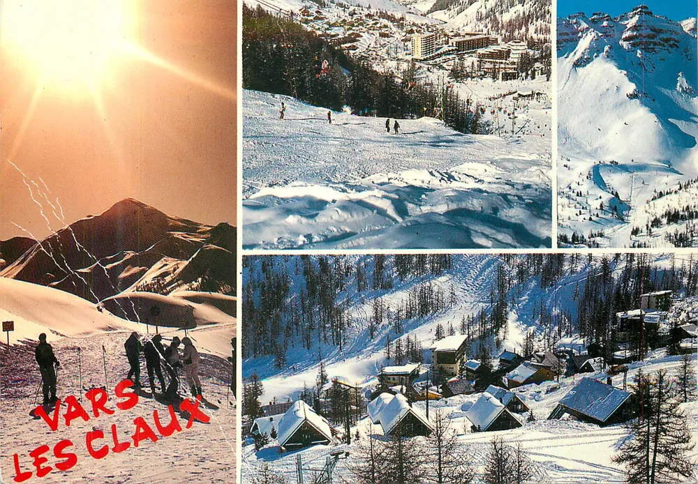 Vars Les Claux — vue panoramique des pistes et du village enneigé — Éditions P. Guillot - Frente