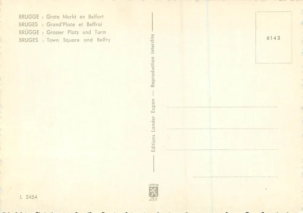 Bruges — Grand'Place e Belfort — Éditions Lander Eupen, n° 6143 - Verso