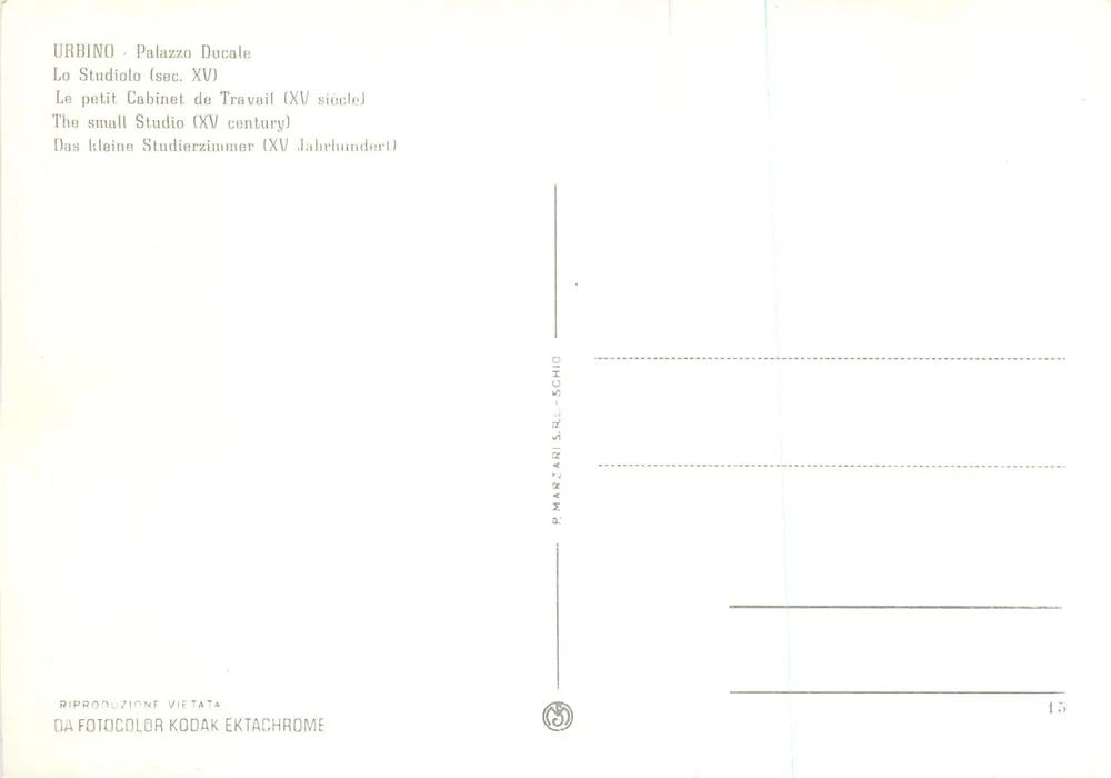 Palácio Ducale — O pequeno Escritório de Trabalho (século XV) — P. Marzari S.r.l. - Schio - Verso
