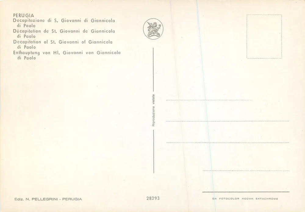 Die Enthauptung des heiligen Johannes von Paole — Fresko von Giannicola di Paolo — Ausgabe N. Pellegrini, Perugia - Rückseite