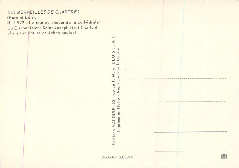 Die Beschneidung: Der heilige Joseph hält das Jesuskind — Skulptur von Jehan Soulasis — Éditions Valoire, Blois - Rückseite