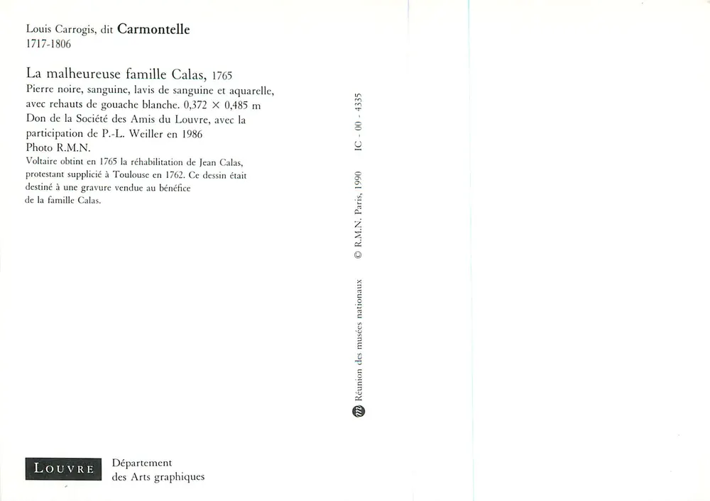 Die unglückliche Familie Calas — Zeichnung von Louis Carrogis genannt Carmontelle, 1765 — Abteilung Graphische Kunst, Louvre - Rückseite