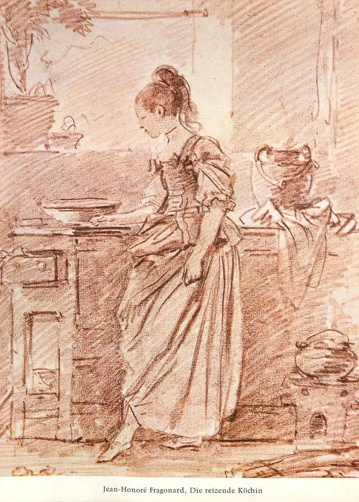 Die reisende Köchin — Zeichnung von Jean-Honoré Fragonard — Verlag Fink, Nr. 1136 - Vorderseite
