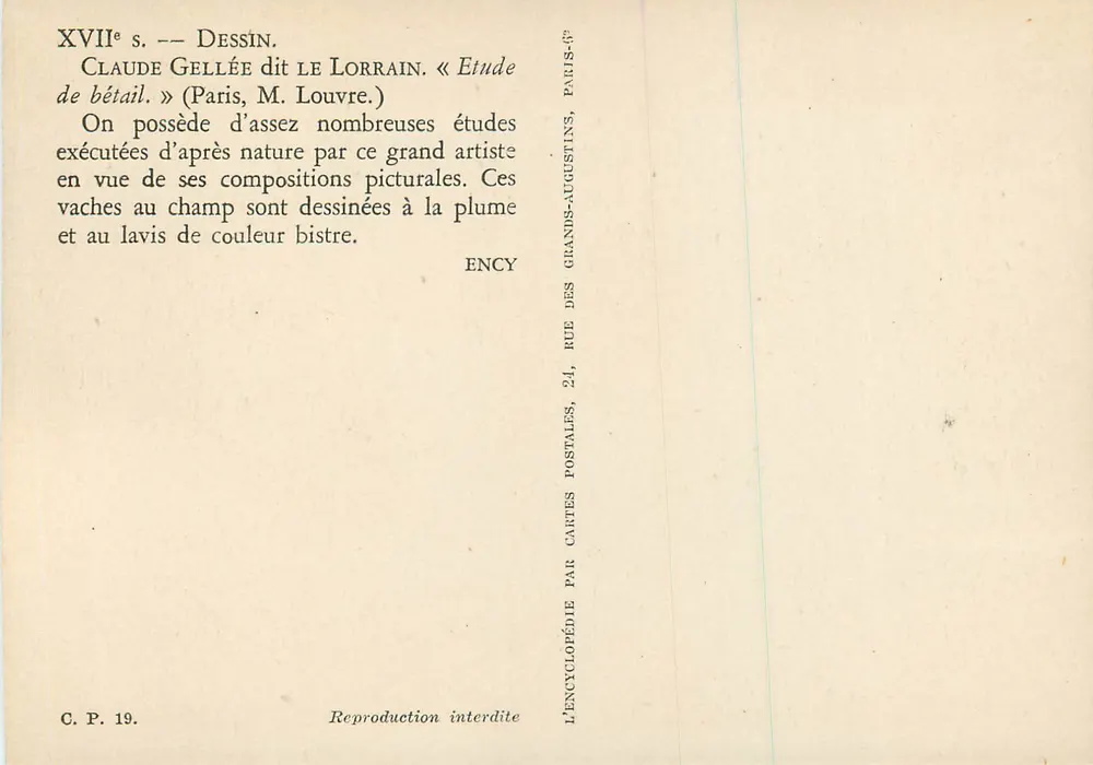 Kühe auf dem Feld — Studie zu Vieh von Claude Gellée genannt Le Lorrain — Verlag Ency, Paris - Rückseite