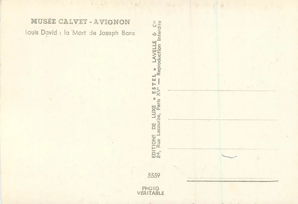 La Morte di Giuseppe Bara — riproduzione del museo Calvet — Éditions de Luxe & Lavelle, Parigi - Verso
