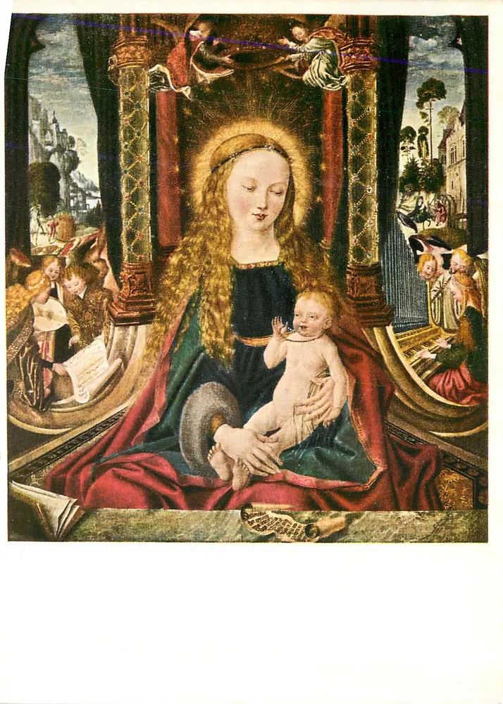 Virgem com o Menino — obra de um mestre de Aix-en-Alsace por volta de 1500 — Repro. F. Kaufmann - Frente