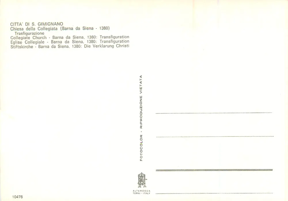 Verwandlung Jesu — Fresko aus dem Jahr 1380 — Verlag ALTEROCCA TERNI - Rückseite