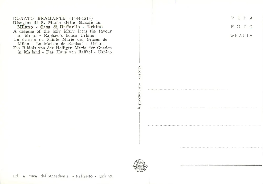 Donato Bramante — Zeichnung des Hauses von Raphael in Urbino — VERA FOTO GRAFIA - Rückseite