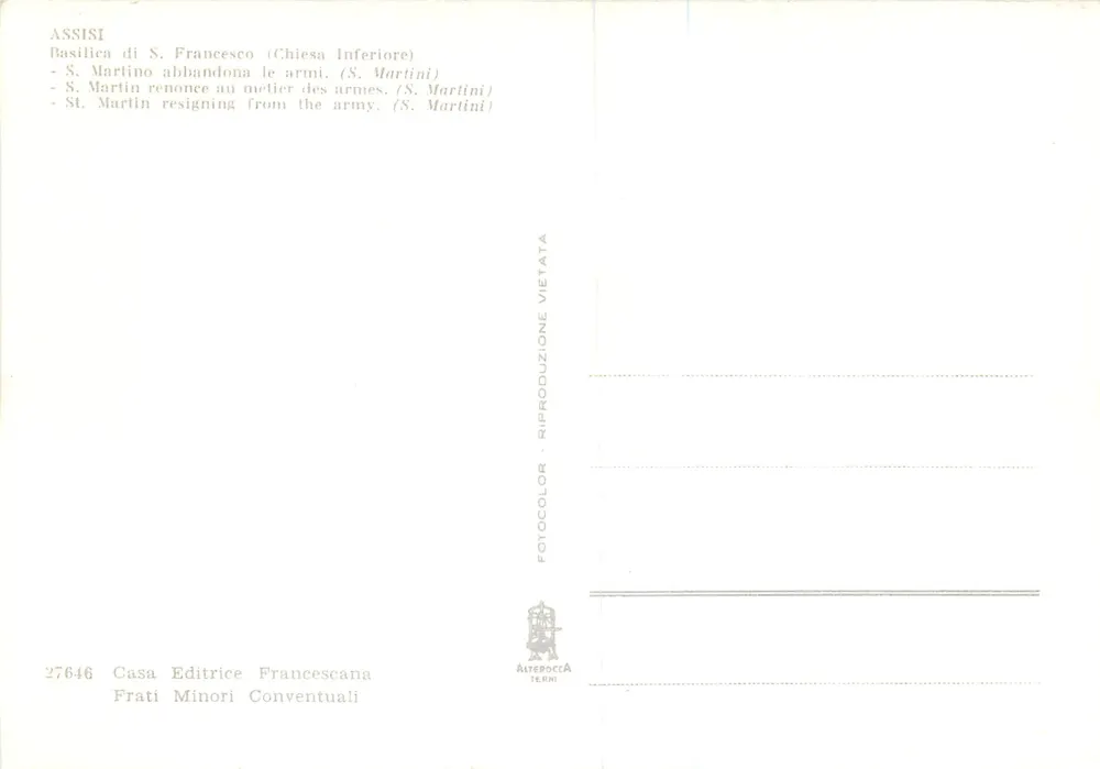 Assisi — Sint Martinus die zijn militaire carrière opgeeft — Casa Editrice Francescana n°27646 - Achterkant