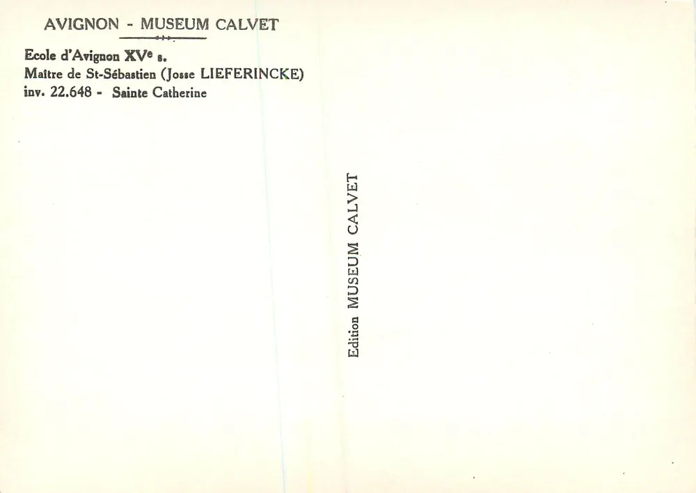 Santa Catarina de Alexandria — Escola de Avignon, século XV — Edição Museum Calvet - Verso