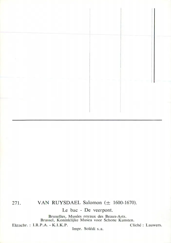 Le bac - De veerpont — Van Ruysdael Salomon (±1600-1670) — Impr. Solédi s.a. - Verso