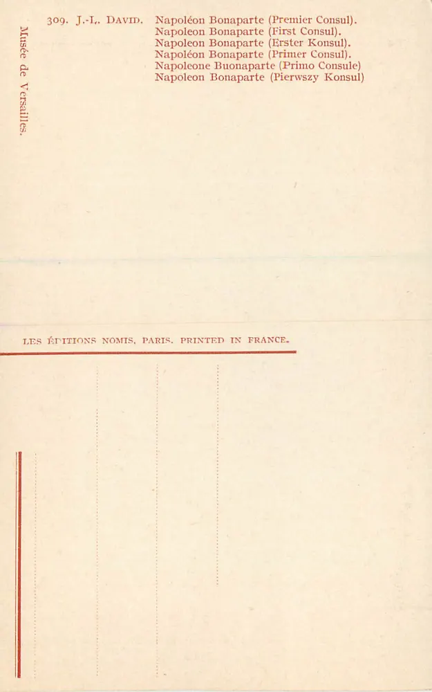 Napoléon Bonaparte — Premier Consul — J.-L. David — Éditions Nomis, Paris - Verso