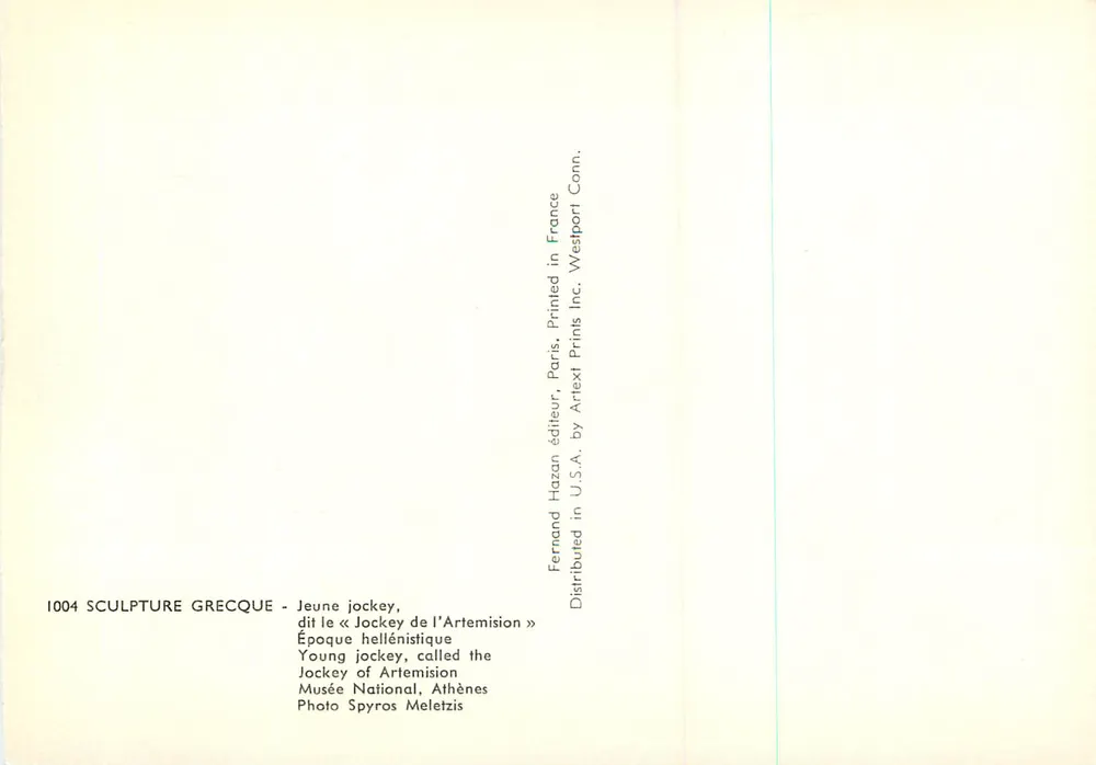 Junges Pferderittler des Artemision — Hellenistische Zeit — Verlag Artexl Prints Inc. n°1004 - Rückseite