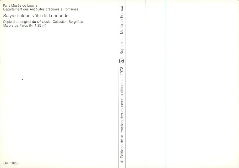 Satyre flûtiste — copie du IVe siècle, Collection Borghèse — Éditions de la Réunion des Musées Nationaux, 1978 - Verso