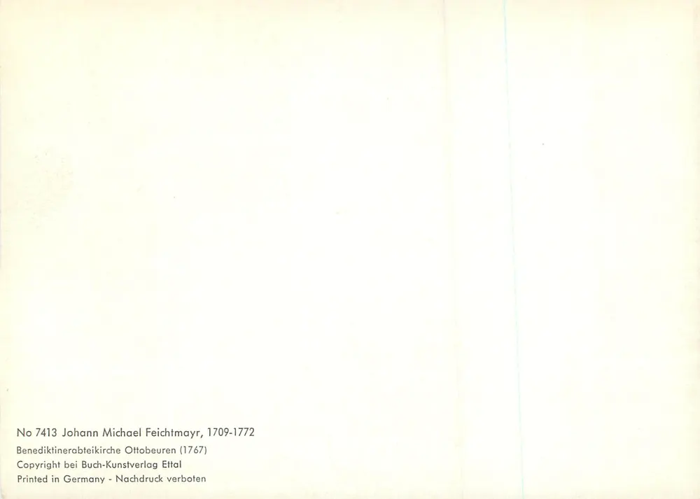Engel am oberen Teil eines Retabels — Skulptur von Johann Michael Feichtmayr — Verlag Buch-Kunstverlag Ettal, Nr. 7413 - Rückseite