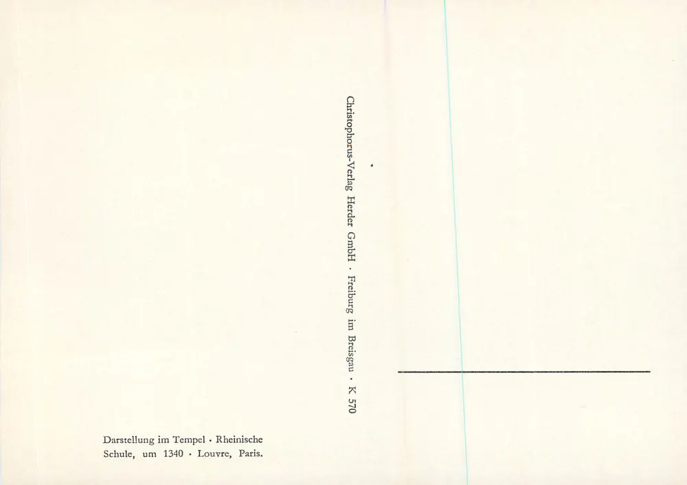 Heiliger Christophorus — Darstellung im Tempel der Schule in Bremen — Verlag Christophorus-Verlag Herder GmbH, Freiburg im Breisgau, Nr. K 570 - Rückseite