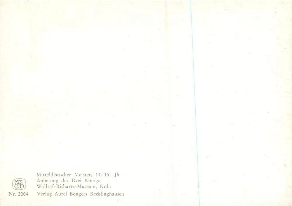 Anbetung der Drei Könige — Werk des Meisters der Mittelrheinischen Schule, 14. bis 15. Jahrhundert — Verlag Aurel Bongers Recklinghausen, Nr. 2004 - Rückseite