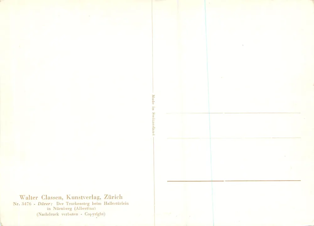Nürnberg — O ponte coberta de Hallertürlein — Walter Classen, Kunstverlag, Zürich, n° 3476 - Verso