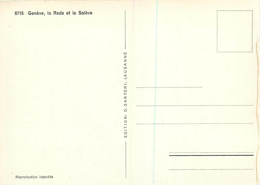 Genebra, a Baía e o Salève — Edição O. Sartori, Lausanne, n° 8715 - Verso
