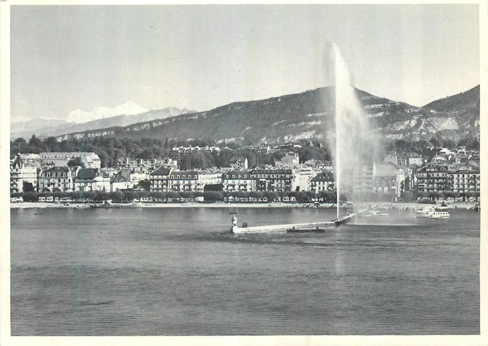 Genève, Jet d'Eau 90 m et le Mont-Blanc — Édition O. Sartori, Lausanne - Recto