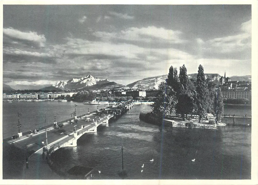 Genève, Île J.J. Rousseau et Mont-Blanc — Édition O. Sartori, Lausanne, n° 8718 - Recto