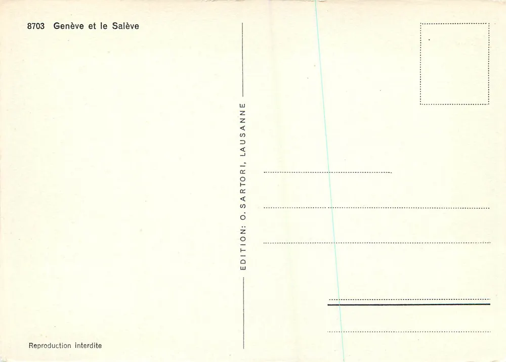 Genebra e o Salève — vista panorâmica — Edição O. Sartori, Lausana - Verso