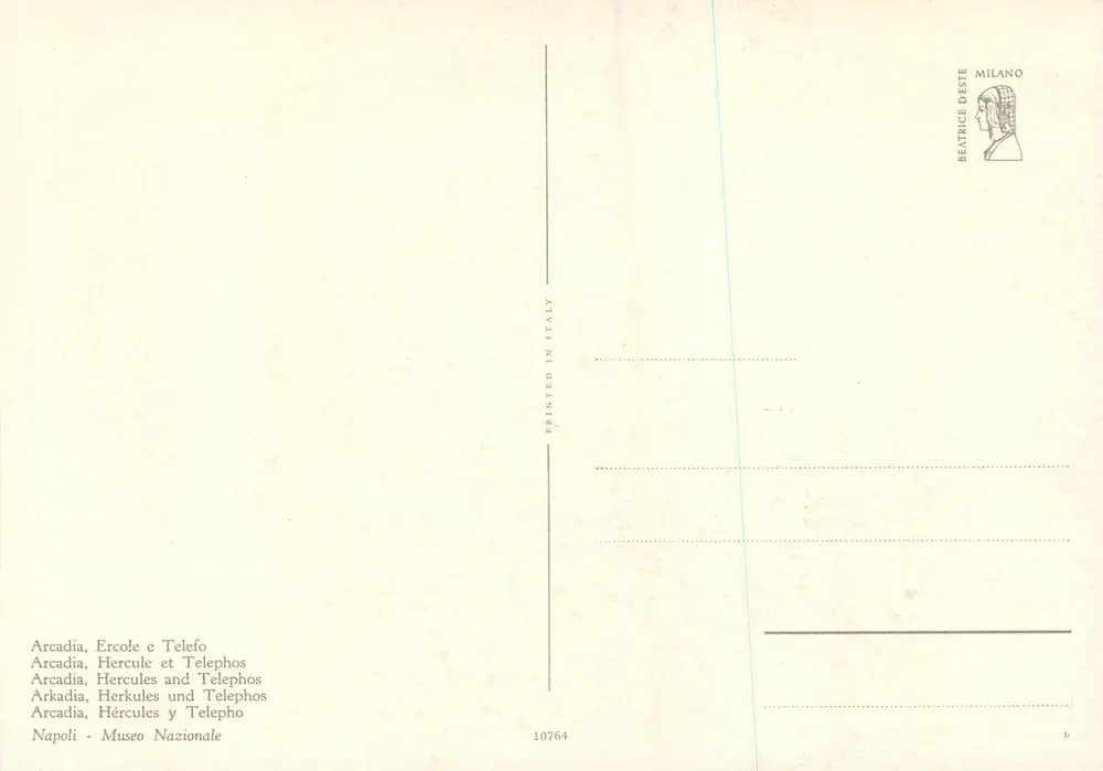 Arcádia, Hércules e Telefós — Museu Nacional de Nápoles — editor Beatrice Deste, n° 10764 - Verso