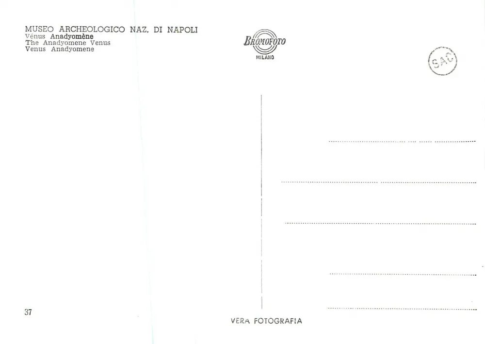 Vénus Anadyomène — Musée archéologique national de Naples — édition Bromofoto Milano - Verso