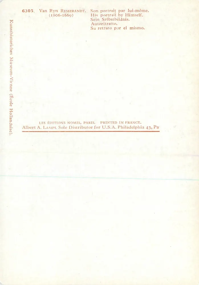 Retrato de Van Ryn Remerandt — autorretrato — edições Nomis, Paris - Verso