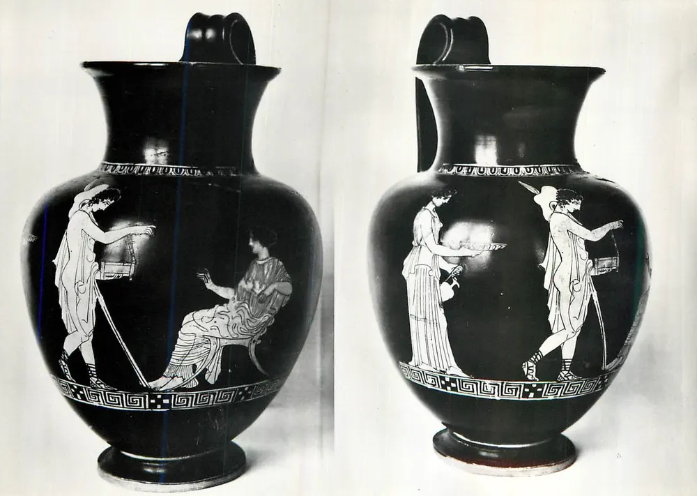 Oinochoe - Polynices und Eriphyle (zweite Hälfte des 5. Jahrhunderts v. Chr.) — Nationalarchäologisches Museum Ferrara, Nekropole Spina - Vorderseite