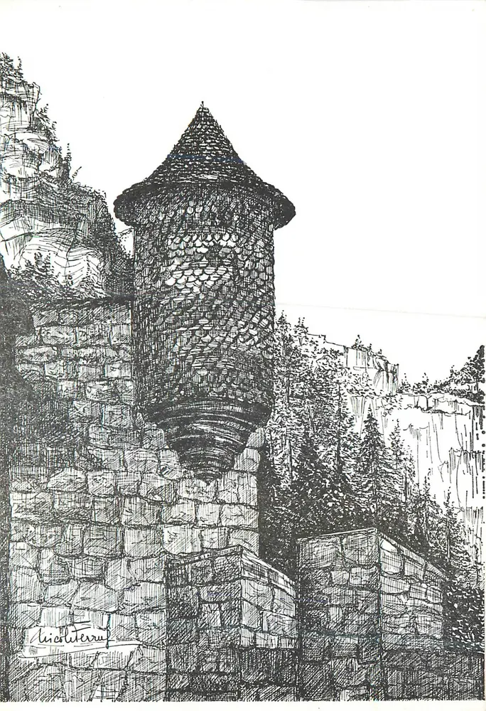 Schloss La Caze — Die Aussichtsplattform der Nordturm über dem Tarn — Verlag "La Dendrète" - Vorderseite