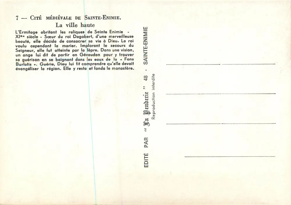Ermitage von Sainte-Enimie — Mittelalterliche Stadt — Verlag La Pendérie - Rückseite
