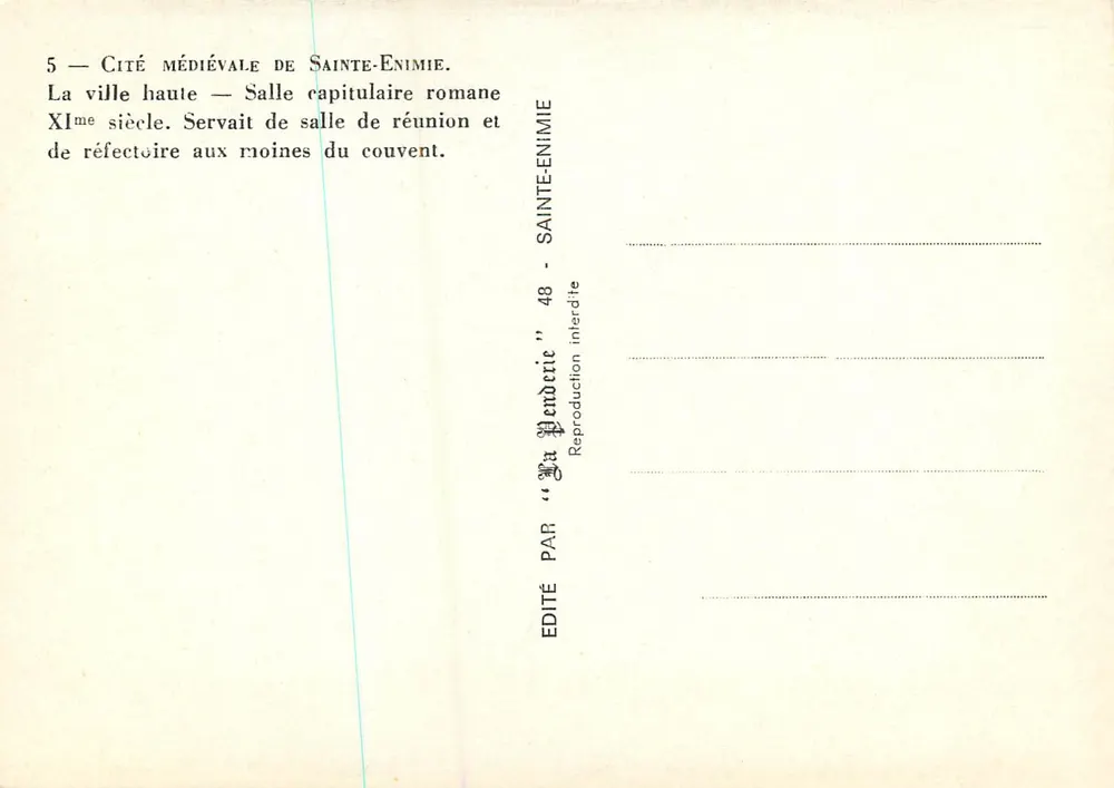 Mittelalterliche Stadt Sainte-Enimie — Romanische Kapitelsaal — Verlag "La Vendérie" - Rückseite