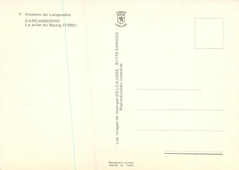 Prise du Bourg (Carcassonne) — 1209 — Georges Delcausse / 7 - Histoire du Languedoc - Verso