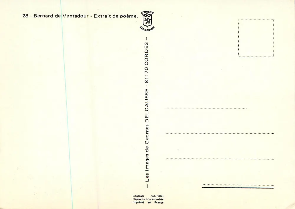 Bernard de Ventadour — Excerto de poema — Georges Delcausse - Verso