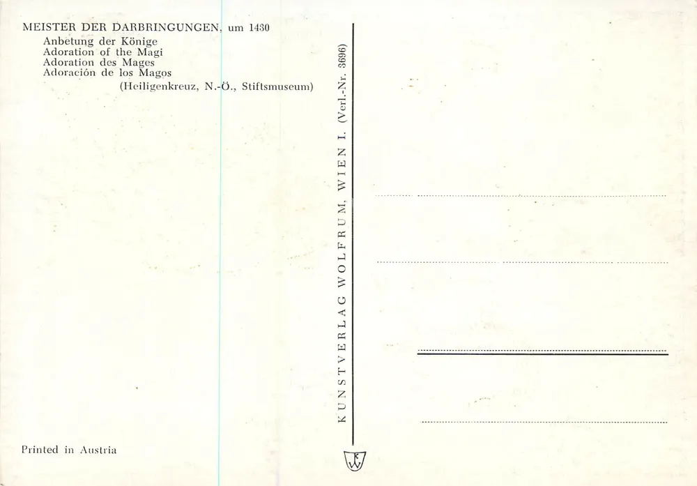 Adoration des Mages — Meister der Darbringungen, vers 1430 — Kunstverlag Wien, n° 3896 - Verso