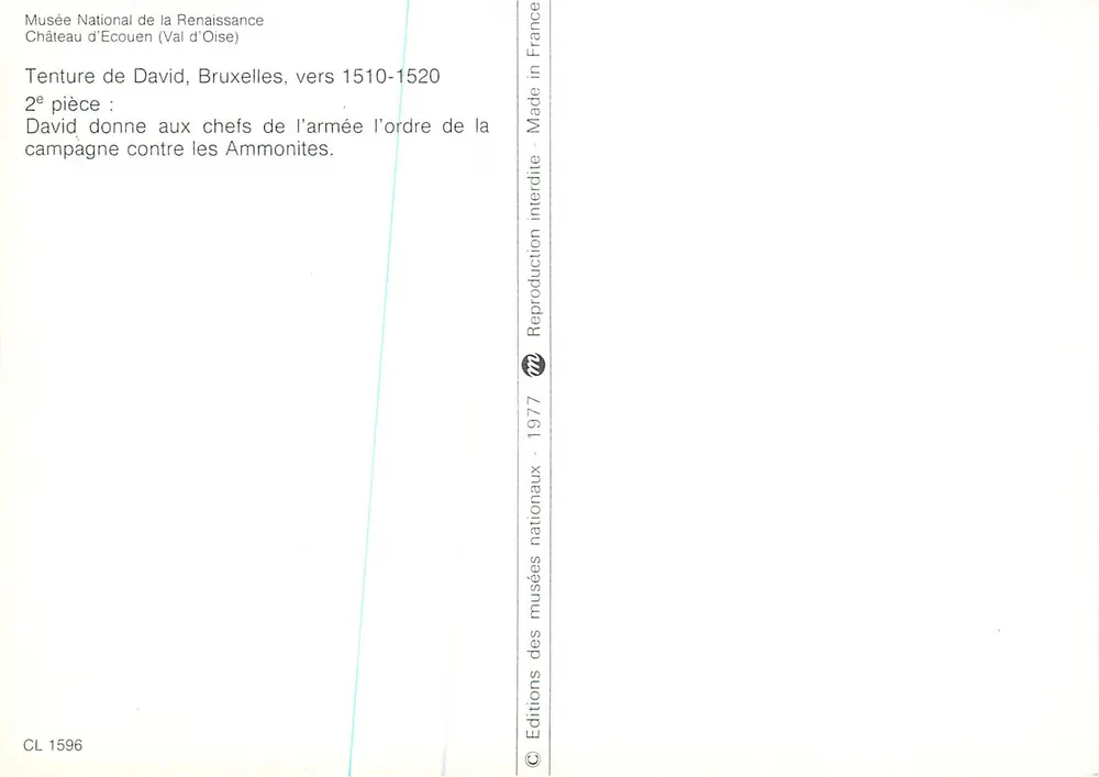 Teppich der David — David gibt den Armeechefs den Befehl für die Kampagne gegen die Ammoniter — Éditions des musées nationaux, CL 1596 - Rückseite
