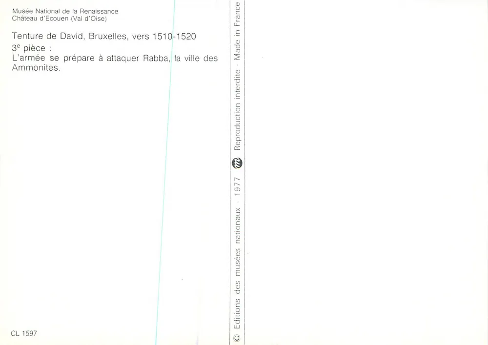 Tenture von David — Das Heer bereitet sich auf den Angriff auf Rabba, die Stadt der Ammoniter — Nationalmuseum der Renaissance, Schloss Écouen (Val-d'Oise) — Editionen der Nationalmuseen, 1977 - Rückseite
