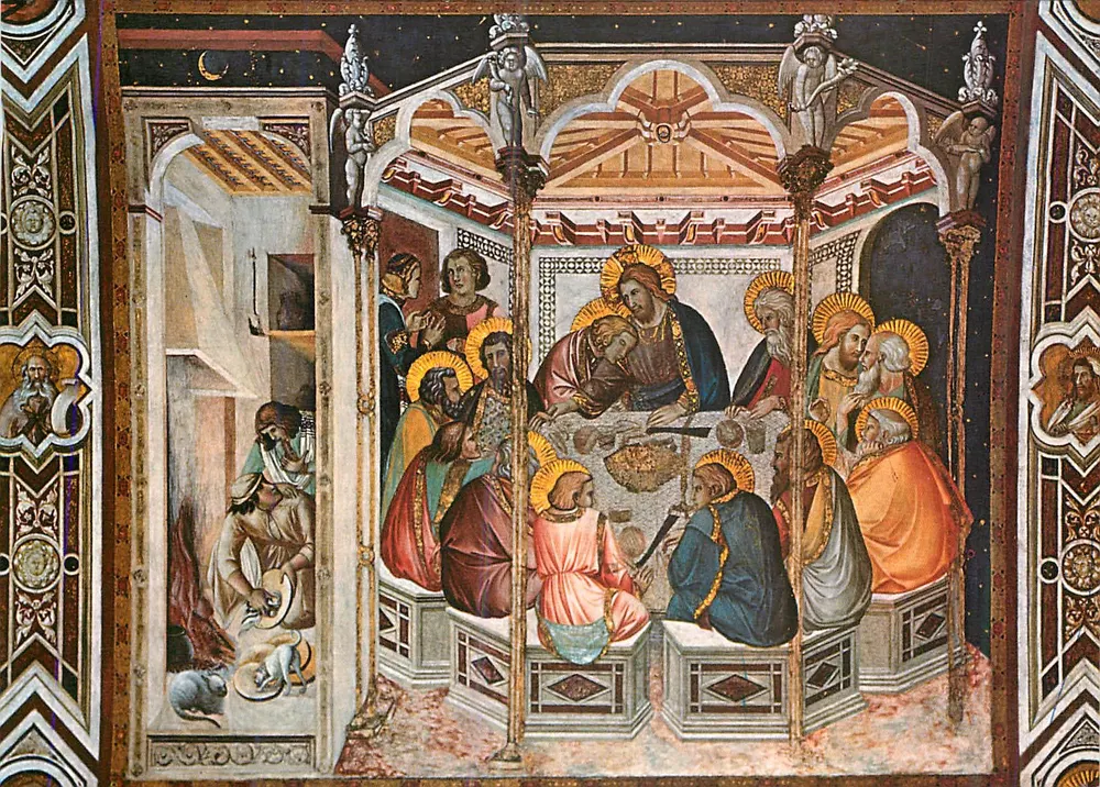 Jantar da Noite — Último jantar de Cristo — Pietro Lorenzetti, fresco, S. Francesco, Assise, cerca de 1330-1340 - Frente